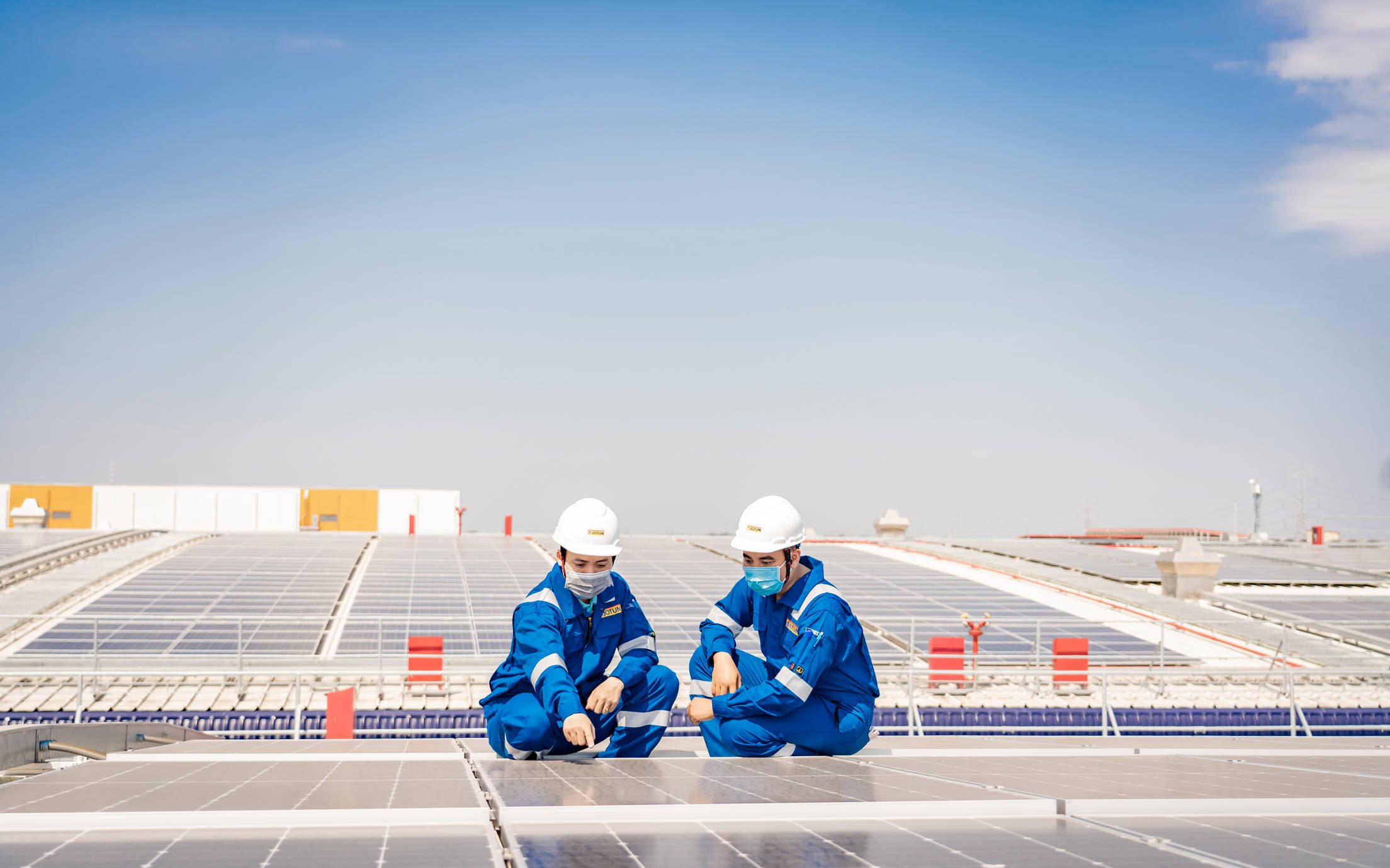 Solar power installation on the factory rooftop in Vietnam